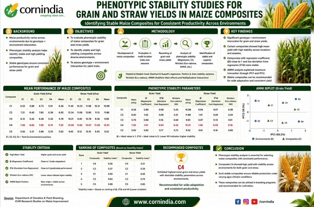 Phenotypic Stability Studies for Grain and Straw yields in Maize Composites