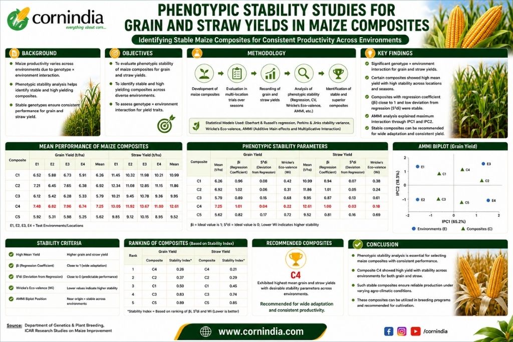 Phenotypic Stability Studies for Grain and Straw yields in Maize Composites