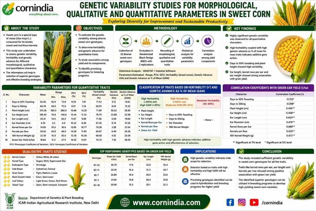 Genetic Variability Studies for Morphological, Qualitative and Quantitative Parameters in Sweet Corn