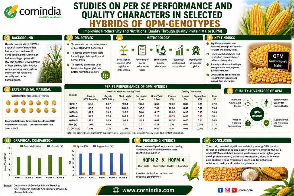 Studies on per se performance and quality characters in selected hybirds of Qpm-Genotypes